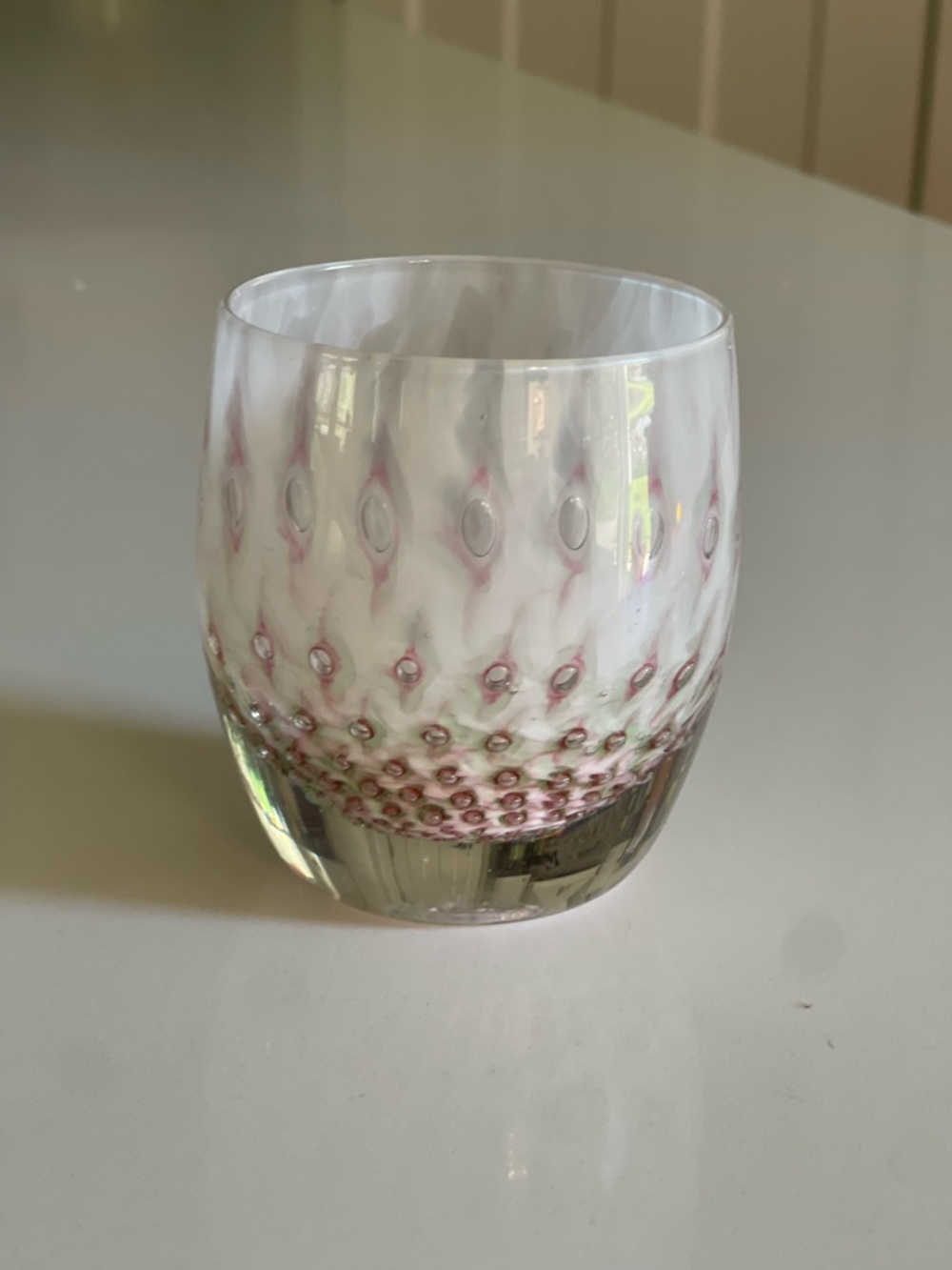 Glassybaby “unforgettable” yummy green to pink ombré bubbles.